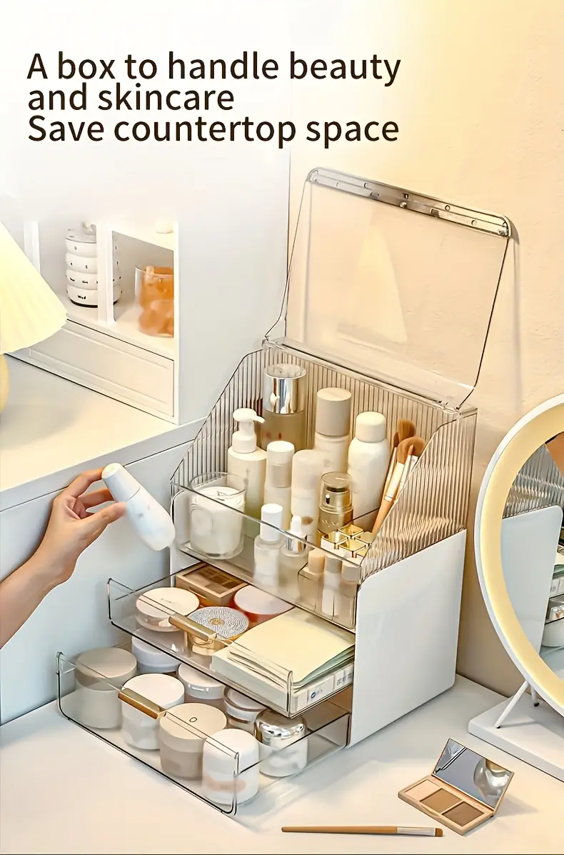 1pc large capacity clear cosmetic perfume organizer transparent makeup brush holder with multiple compartments lightweight polished bathroom countertop storage box for women men no assembly needed Product details 2