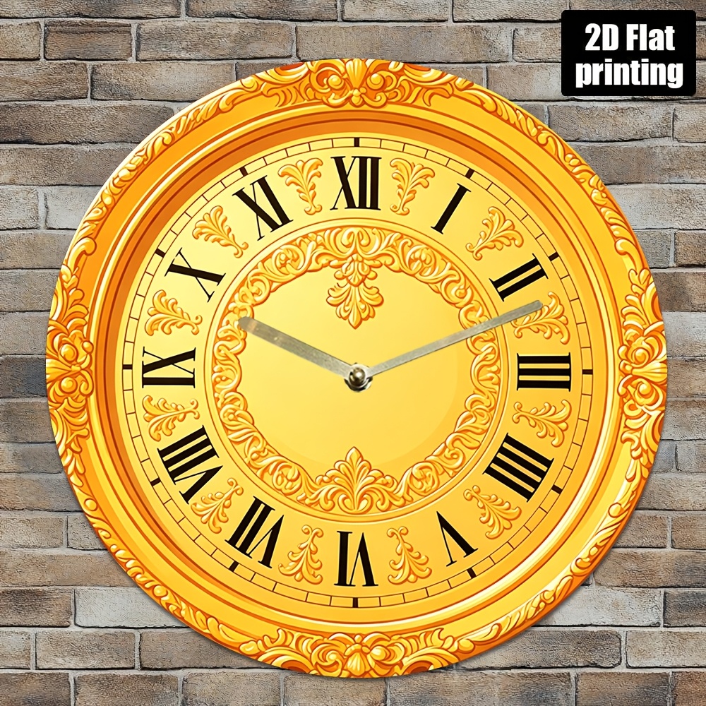 TEMU 1 European Classical Silent Wall Clock - Golden Carved Roman , Acrylic Battery Operated (aa Not Included), Luxurious Home Decor For Living Room,