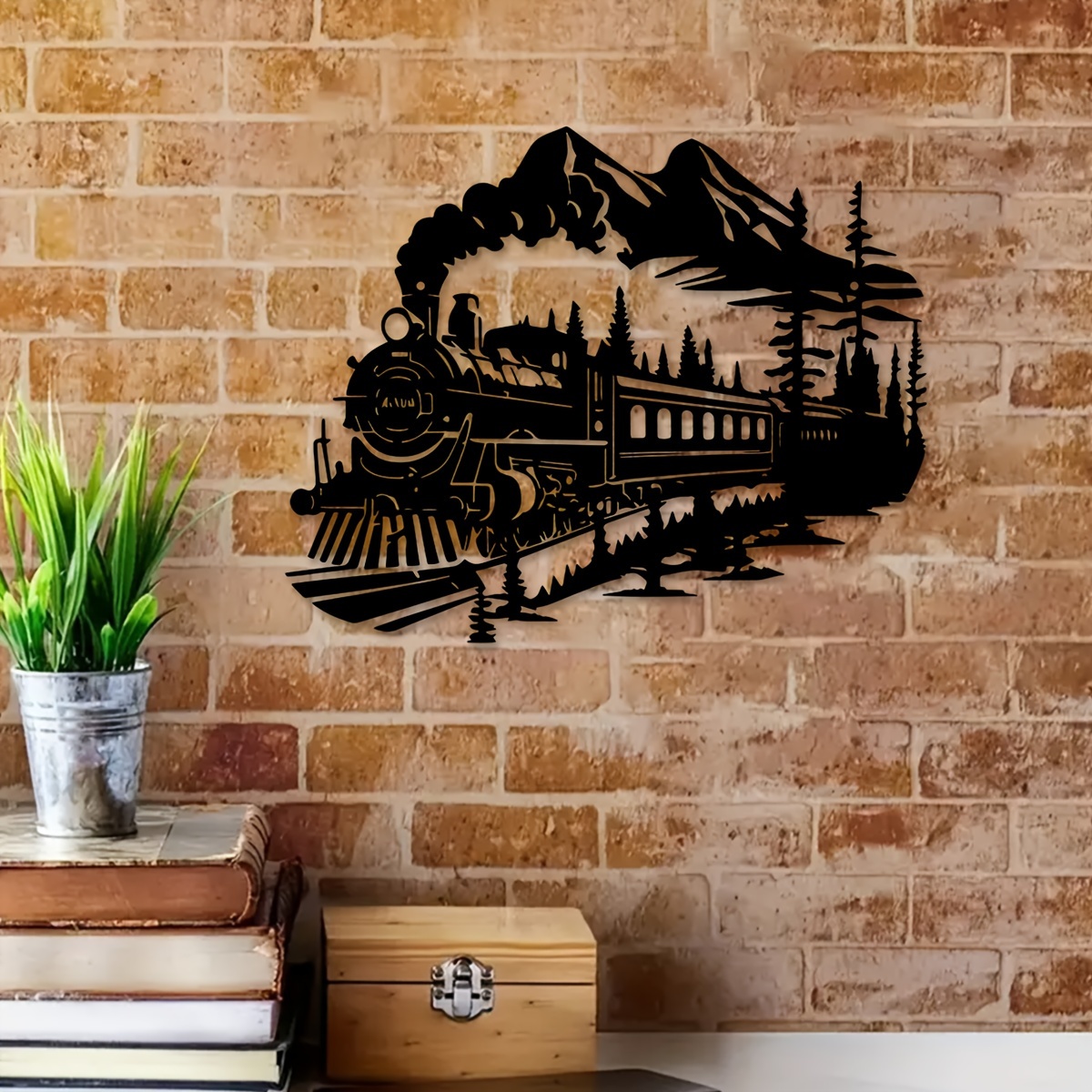 

1pc Bohemian Style Metal Steam Train Wall Art, Iron Train Mural Decor, Vintage Locomotive Outdoor Garden Sculpture, Indoor Home Wall Decoration For Living Room, Patio, Balcony