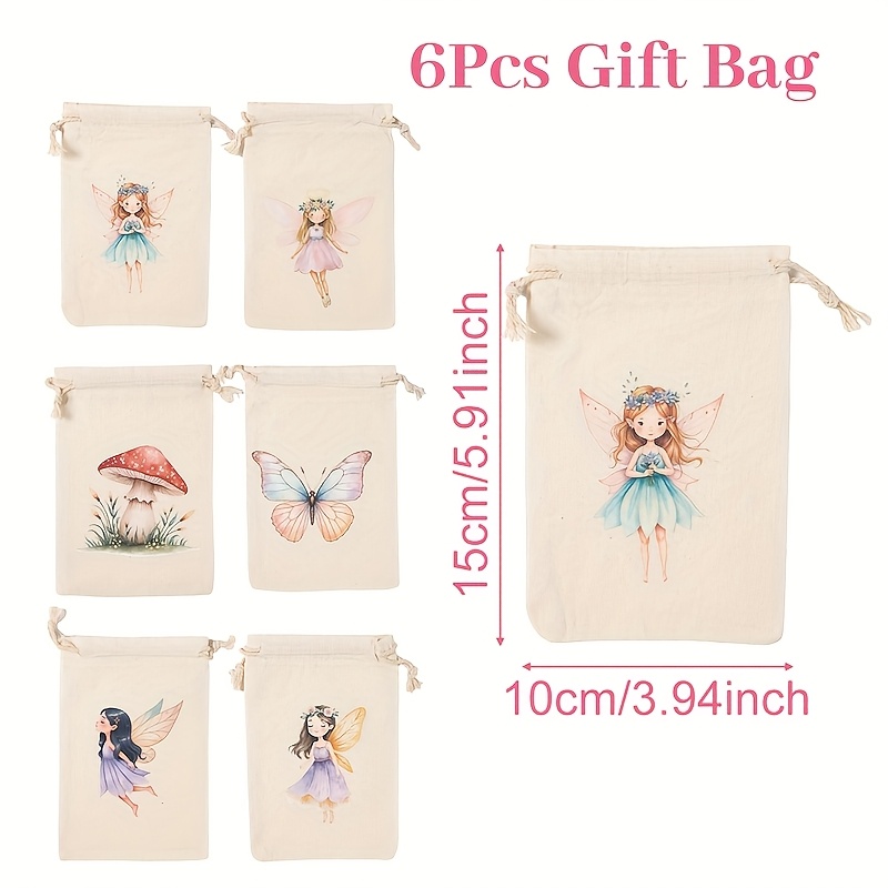 Gift For Her/him Set Of 6 Flower Fairy Themed Drawstring Bags, Ideal For Baby Showers, Birthday Celebrations, And Events, Perfect For Packing Decorations For A First Birthday Party