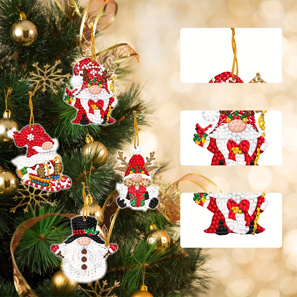 

12-pack Christmas Diamond Painting Kits With Round Diamonds - Diy Handmade Rhinestone Mosaic Crafts, Santa-themed Polyethylene Terephthalate Art For Tree Decoration And Party Gifts