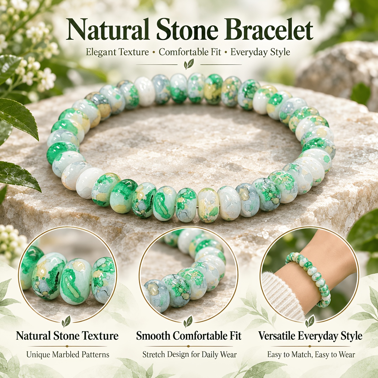 Women's Tiling Agate Abacus Bead String Bracelet, Wealth Attraction