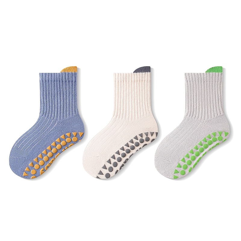 E-shop 3 Paar Kinder Anti-Rutsch Socken, süße Indoor Bodensocken, bequeme atmungsaktive Säugling Kleinkind Laufsocken, Mädchen Jungen Mid-Calf Socken