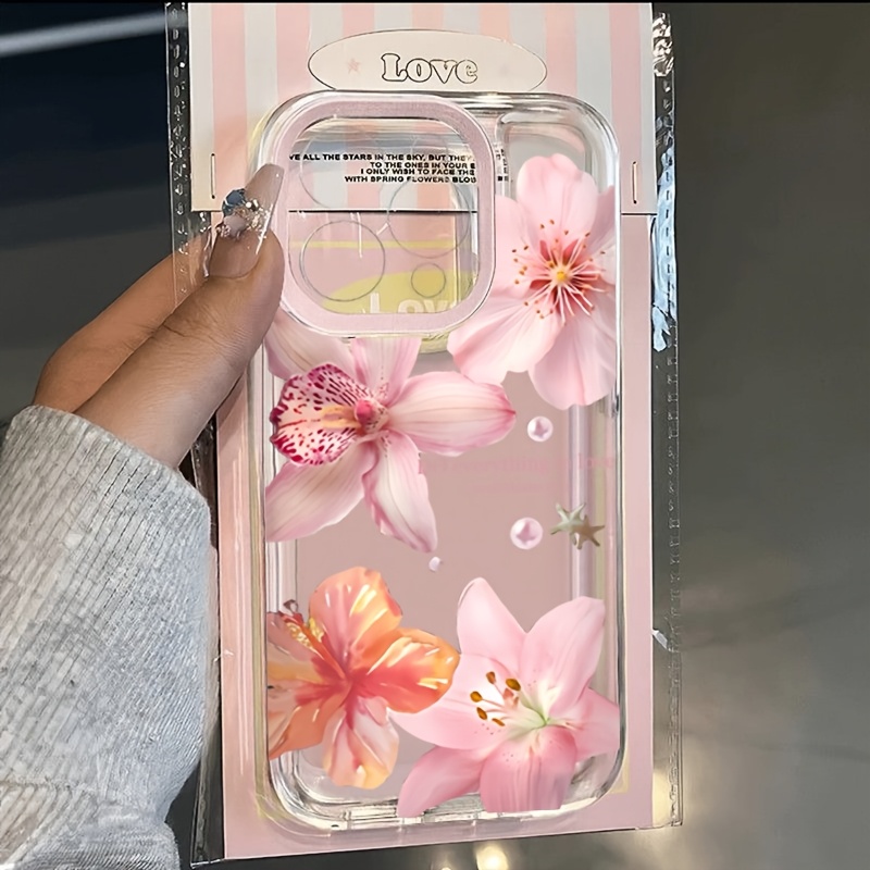 Image of Phone Case: Flower Pattern Transparent Phone Case For Iphone 18 Pro Max Plus 13 12 11 Pro Xr Xs 8 Plus 16e Protective Cover Gift For Birthday, Mother, Family, , Boyfriend, Girlfriend