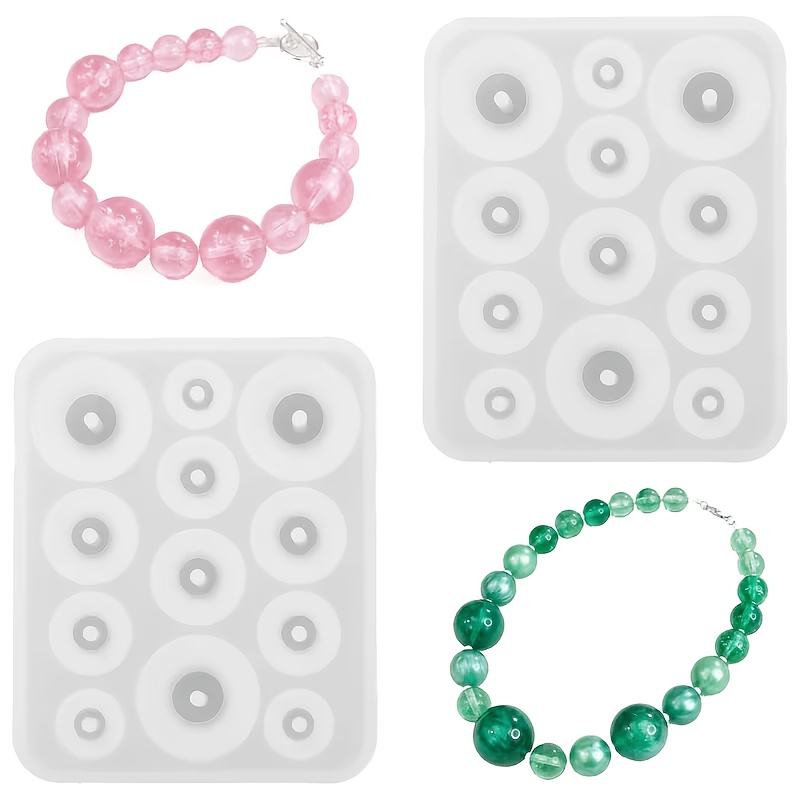 TEMU 2pcs Resin Bead Silicone Molds, 10mm 12mm 14mm 18mm Round Ball Bead Molds With Pre-drilled Holes For Epoxy Resin Casting, Bracelets, Necklaces,
