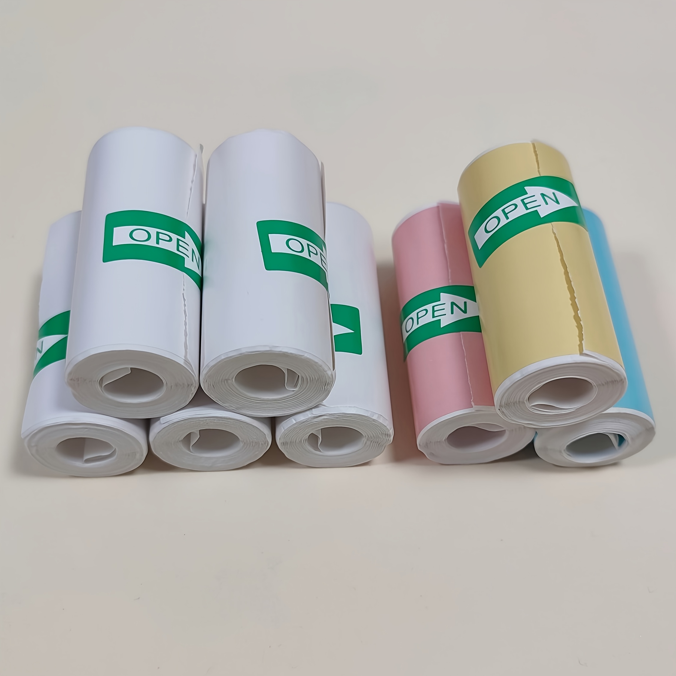 TEMU Thermal Paper Roll (5 Rolls White & 3 Rolls Colorful), Self-adhesive, Ink-free, Mini Printer Paper Roll 57x25 For Study, Photo, Note, Painting,