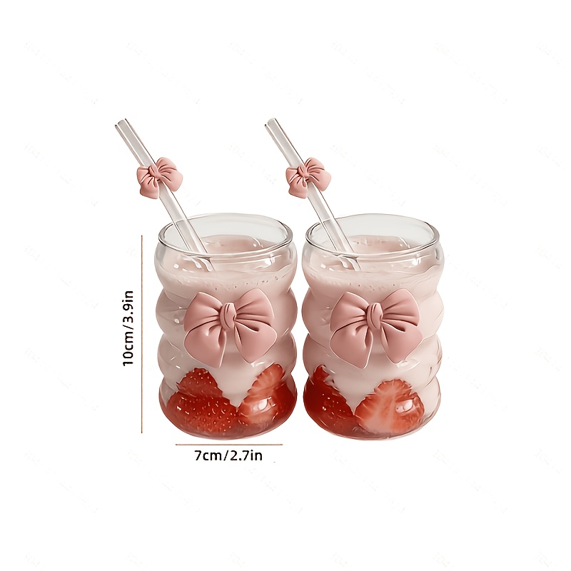 E-shop 4er-Set Rundbecher mit rosa Schmetterling und Strohhalm (2 Becher + 2 Strohhalme), Kombi-Set, | Rundbecher im nordischen Stil mit Schleife,