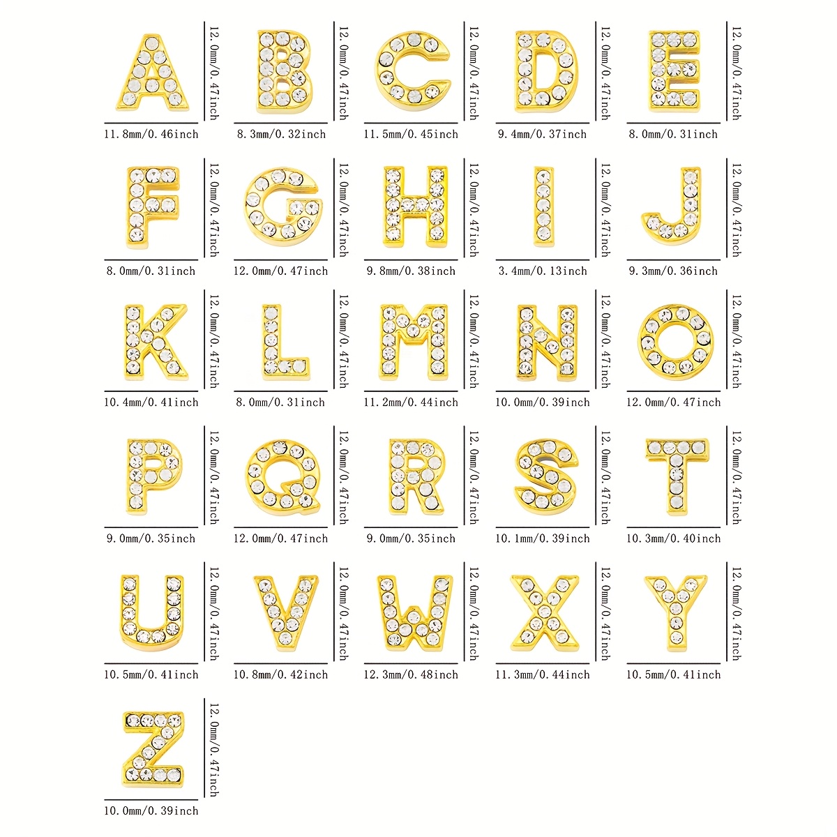 TEMU Each Pack Contains 26 Pieces Of European And Stone Drill English Letter Diy Nail Decoration. Y2k Golden To Size Diy Nail Art Accessory, Which With 3d Letter Nail Art Accessories.