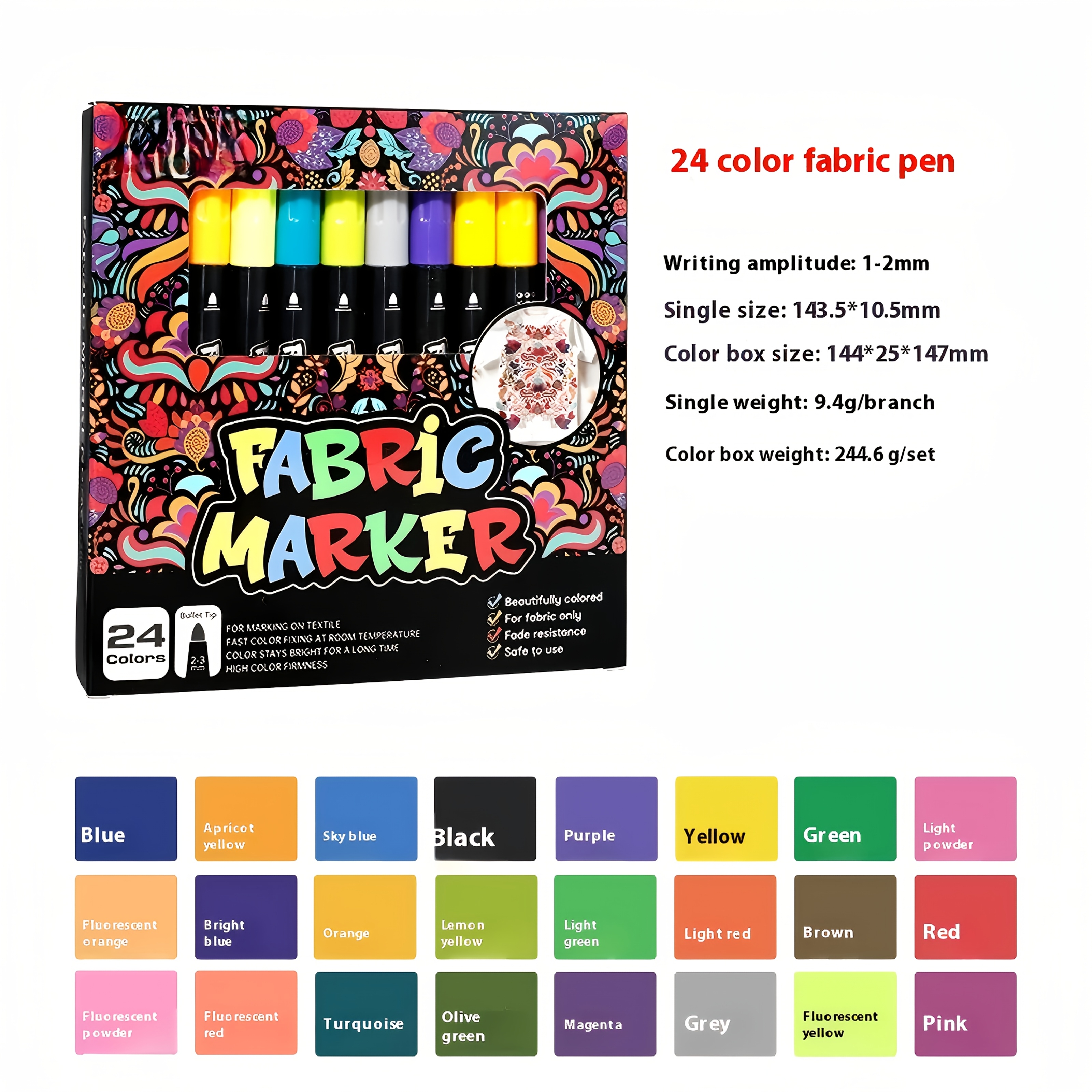 Image of 12/24pcs Fabric Markers Washable Non-staining Colored Hand Painting Marker Pen Graffiti Waterproof Non-fading Textile Pen