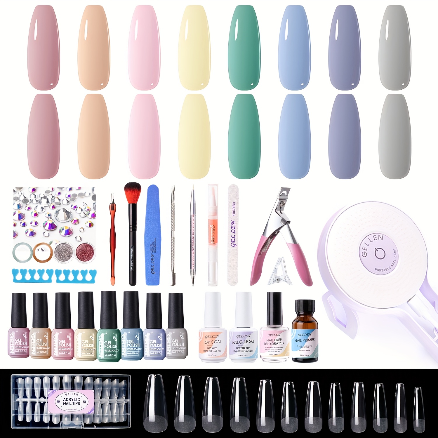 TEMU Kit de vernis à ongles en gel Gellen Gel - Été frais 8 couleurs Kit de vernis à ongles en gel pour débutants avec / lampe LED, Kit de vernis à