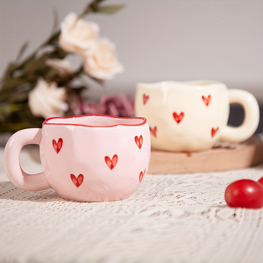 

1pc Ceramic Coffee Mug, Cute Creative Heart Mug Design For Office And Home, Dishwasher And Microwave Safe, 7.4 Oz/220 Ml For Latte Tea Milk (red Heart)