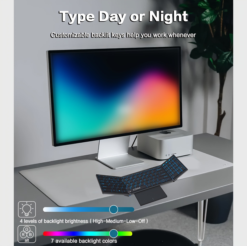 Jomaa RGB Backlit Foldable Keyboard with Wireless And USB Wireless Connectivity, Full Size with Touchpad And Numeric Keys, Rechargeable