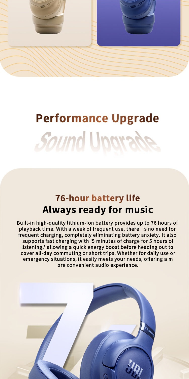 JBL TUNE 780NC Wireless Headphones with Over-Ear Design Feature Active Noise Cancellation, Are Compatible with Phones, Computers, And Laptops, And Can Also Be Used As a Wired 3.5Mm Gaming Headset. They Offer an Impressive Battery Life of Up to 76 Ho