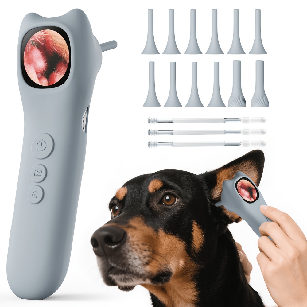 TEMU Pet , Smart Detector For Use, 1080p Hd , With 4x Zoom, 12 Extra Inspection Heads Suitable For Checking Dogs And Cats' Ears, Nose, Hair, And