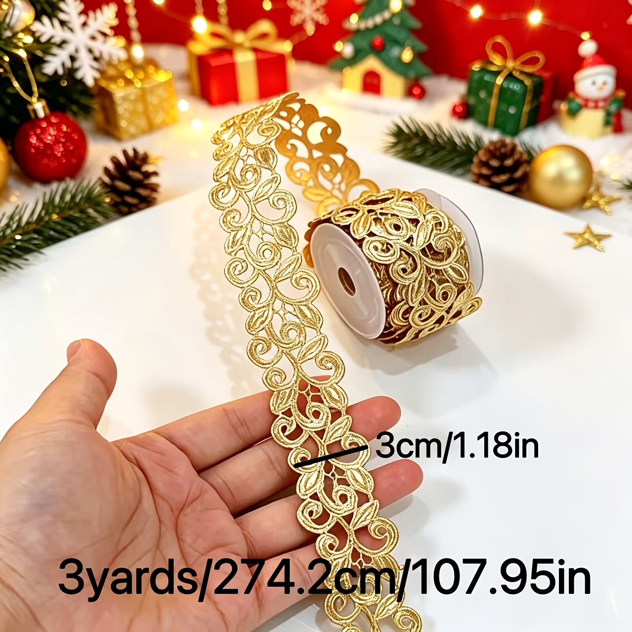 TEMU 3 Yards Golden And Silvery Vintage Openwork Cut Ribbon Gorgeous Handicraft Ribbon, Suitable For Scrapbooks, Gift Packaging And Home Decoration,