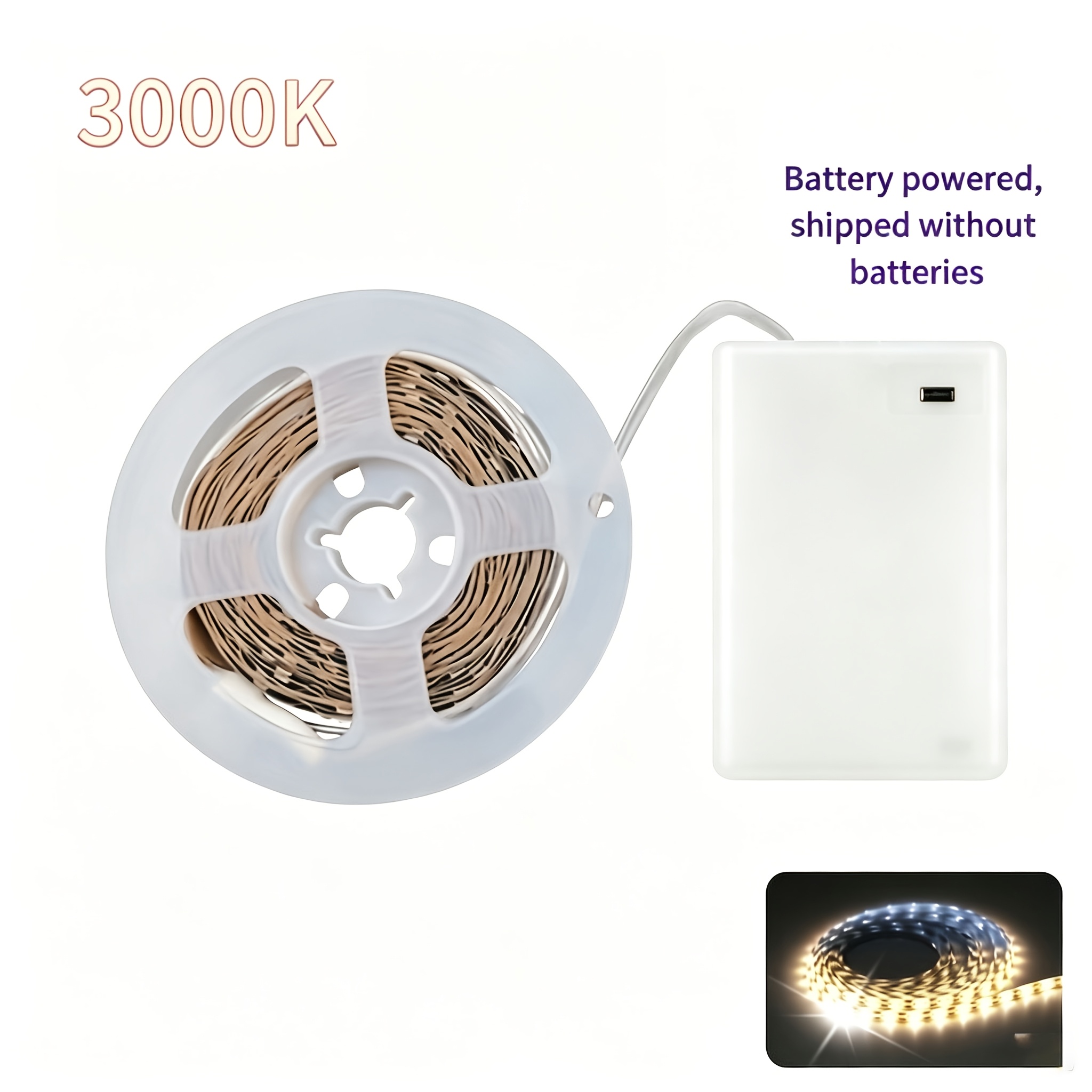TEMU Litshow - Battery-powered Led Mirror Light, 3000k-6000k Warm/white Flexible Neon Strip, Self-adhesive Vanity Mirror Light, Suitable For Bathroom