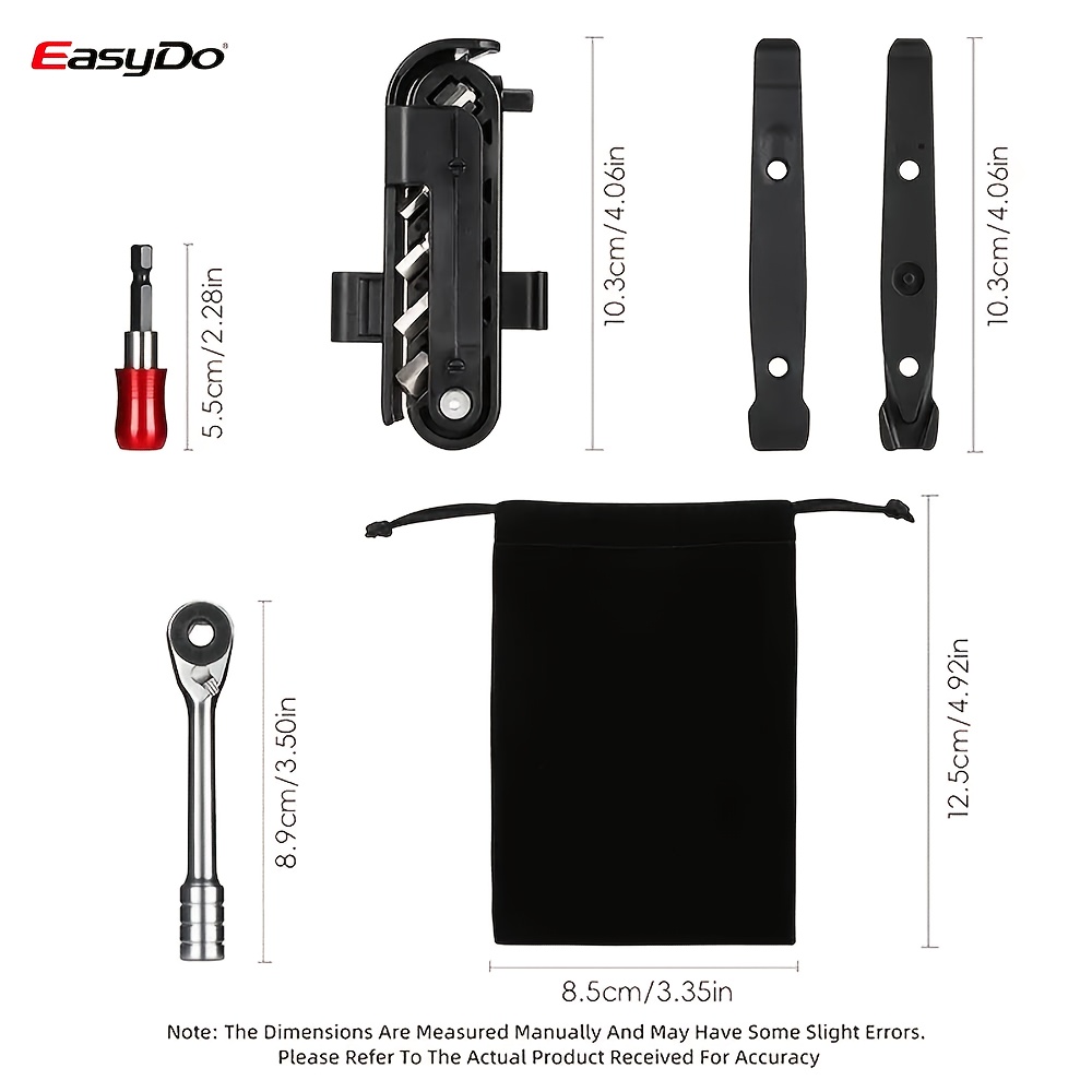 TEMU Easydo 자전거 수리 도구 세트 휴대용 다기능 도구 조합 고탄소강 라쳇 렌치, 자전거 타이어 레버 포함, 야외 라이딩 사용에 도움, 자가 야외 라이딩 비상 수리 도구