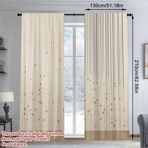 2pcs elegant beige curtains with vertical stripes geometric accents semi transparent washable rod living room bedroom decor curtains living room