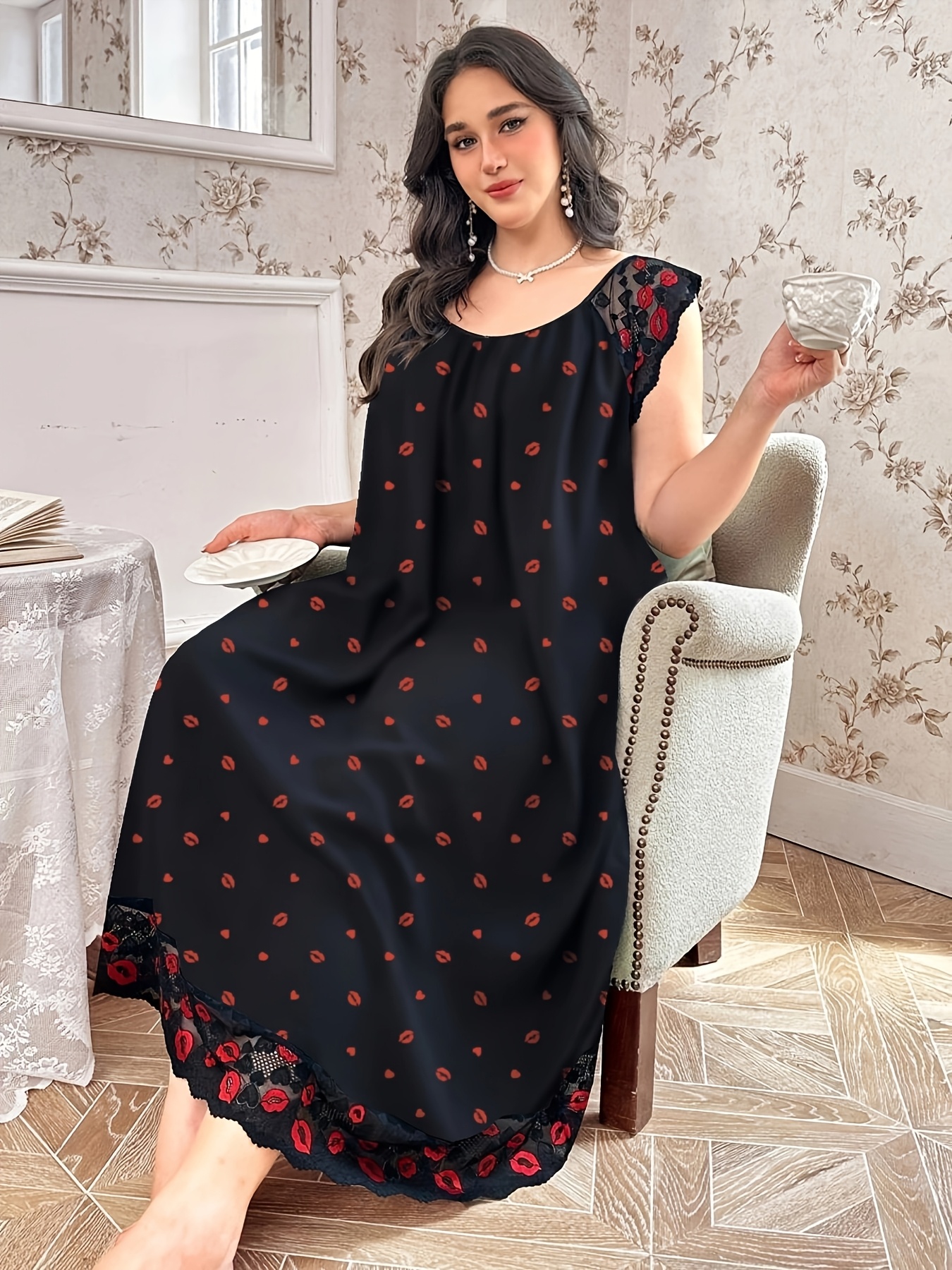 chinese dress ladies OYOANGLE Women's Heart Print Contrast Mesh Cami Nightdress Cutout See  Through Spaghetti Strap Nightgown Black Small at Amazon Women's Clothing  store