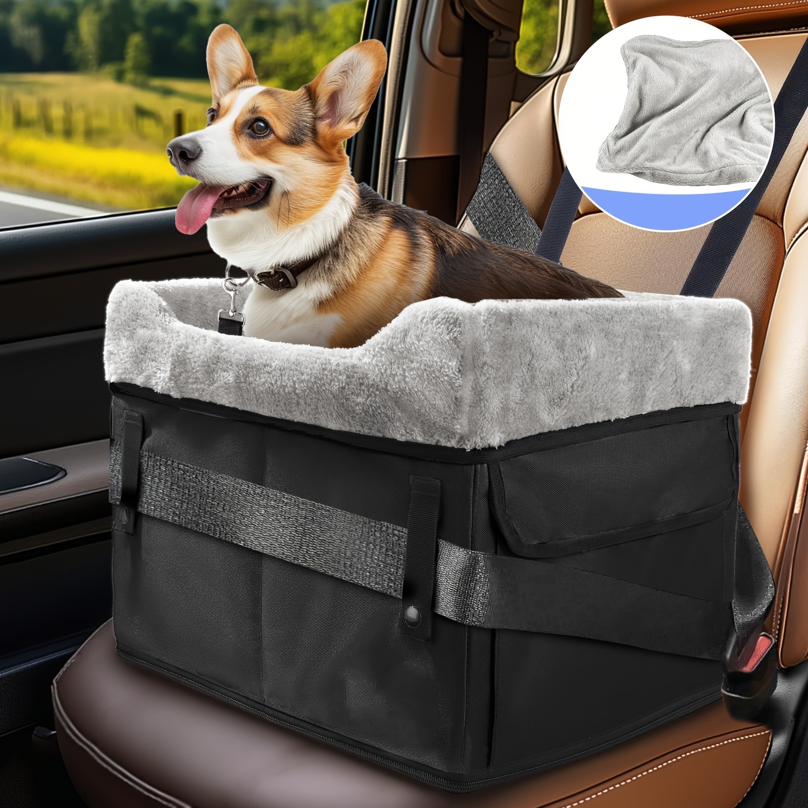 TEMU Dog Car Seat For Small And Medium Dogs, Upgrade Portable Dog Booster Seat Heightened Dog Car Seat With Storage Bag, Adjustable Straps, , Foldable, Detachable And Washable Pet Car Seat (black)