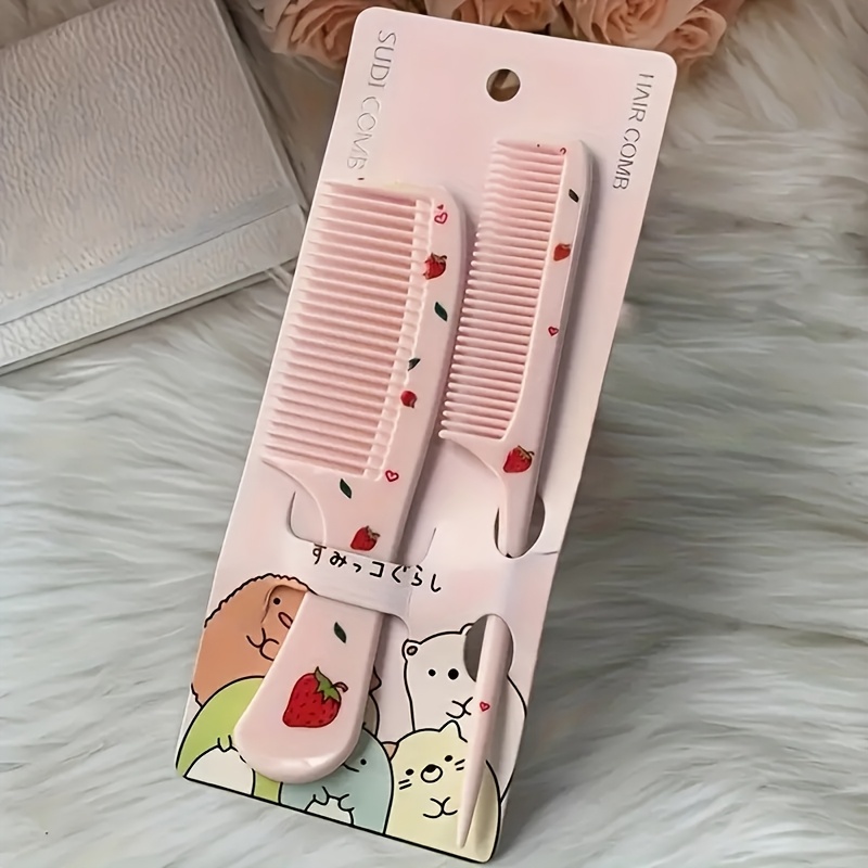 2-pack Cartoon Fruit Pattern Hairbrush Set - Fine Wide-tooth Comb Suitable For All Hair Types, Durable Abs Plastic