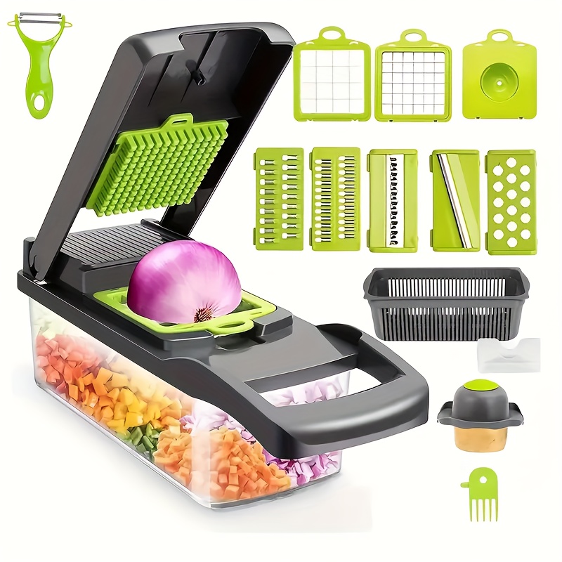 TEMU [16-in-1 Pukamam Chopper Set] 16-in-1 Multifunctional Abs Vegetable Chopper Set | Semi-automatic Fruit Slicer, Manual Food Grater, Onion Mincer,