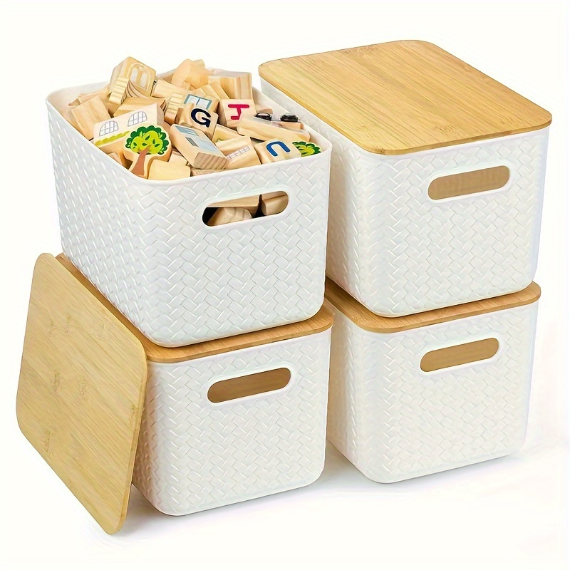 Storage Box Stackable Weave Pattern Plastic Storage Bins - Temu