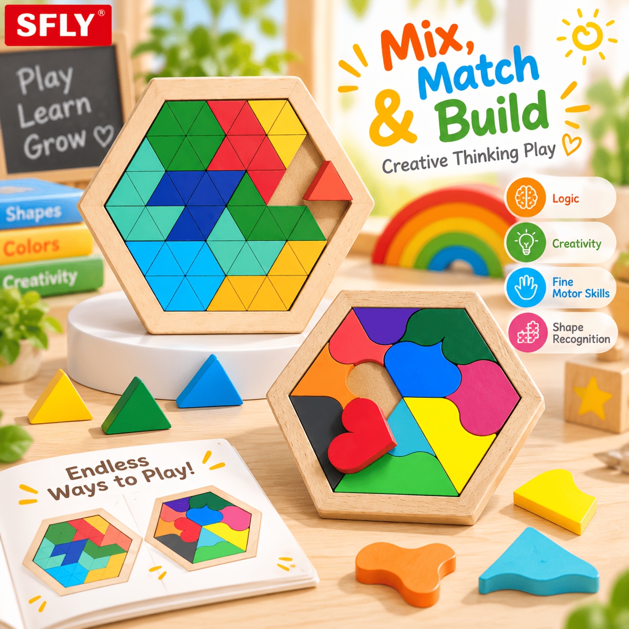 SFLY Wooden Hexagon Geometric Shape Toy
