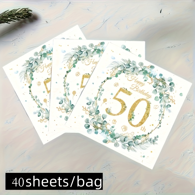 E-shop 20/40 Blatt (1 Packung) Eukalyptus 50. Geburtstag Party Servietten - Doppellagig, Blau-Grünes Design mit Blumiger Atmosphäre, für Feier,