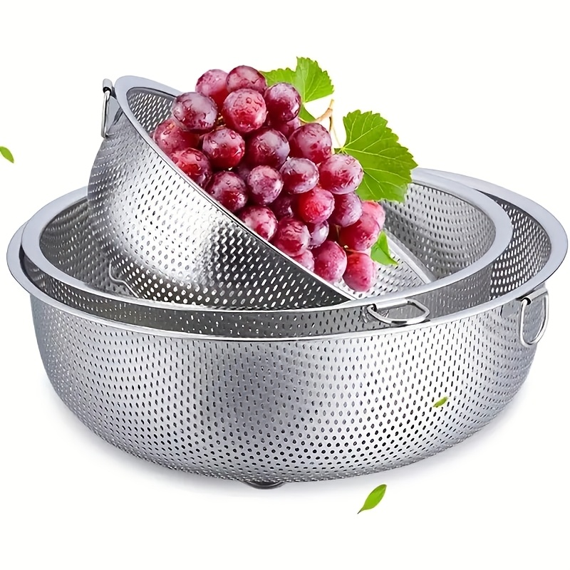 

3pcs Hole Drain Basket Drain Basket Pasta Drain, Fruit Drain Basin Sink Kitchen Water Filter Double Handle Basket Fruit Wash Basin Vegetable Basket