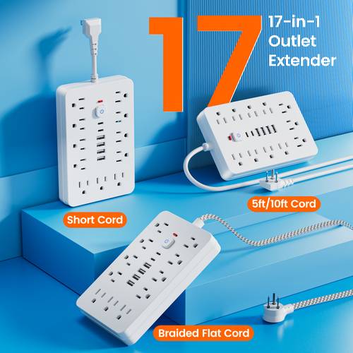 1 functional strip with usb port 11 ac outlets with 4 usb a ports and 2 type c ports and short cord 5 ft 10 ft extension cord for office study home and school use power socket with protection