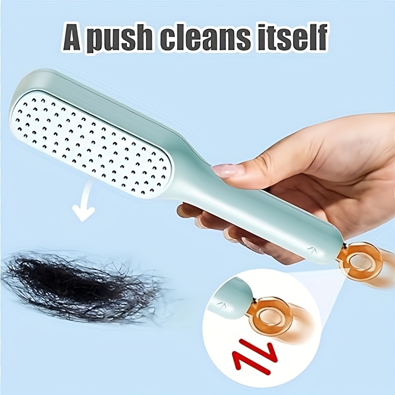 automatic cleaning hair   to   retractable bristles   free oval brush head suitable for men and women anti knot brush head suitable for curly straight thick wet and dry hair blue white pink daily grooming sleek Product details 1
