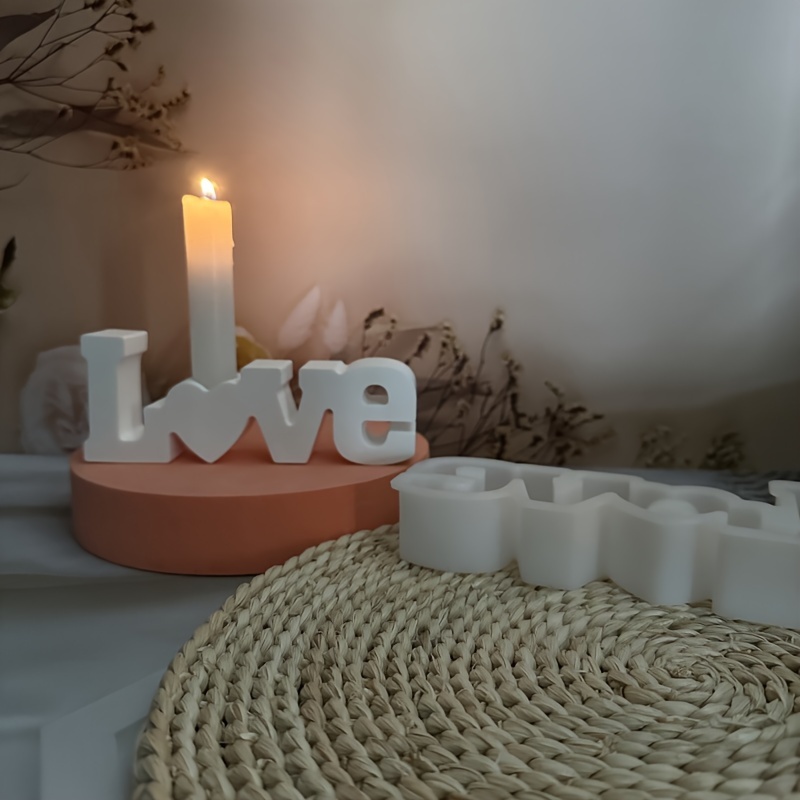 

1pc Love Home Happy Letter Candlestick Decorative Piece Silicone Mold Diy Gypsum Letter Plaster Ornament Silicone Mold