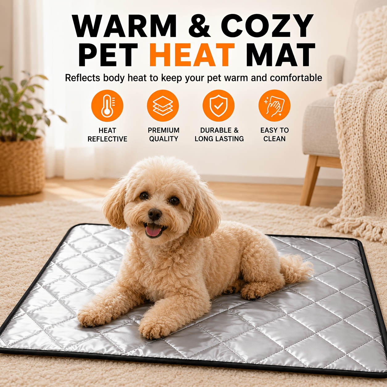 TEMU Self-heating Pet Mat For , Non-electric Thermal Pet Pad, Heat Reflective Crate Mat, Washable & Non-slip, Indoor & Outdoor Use