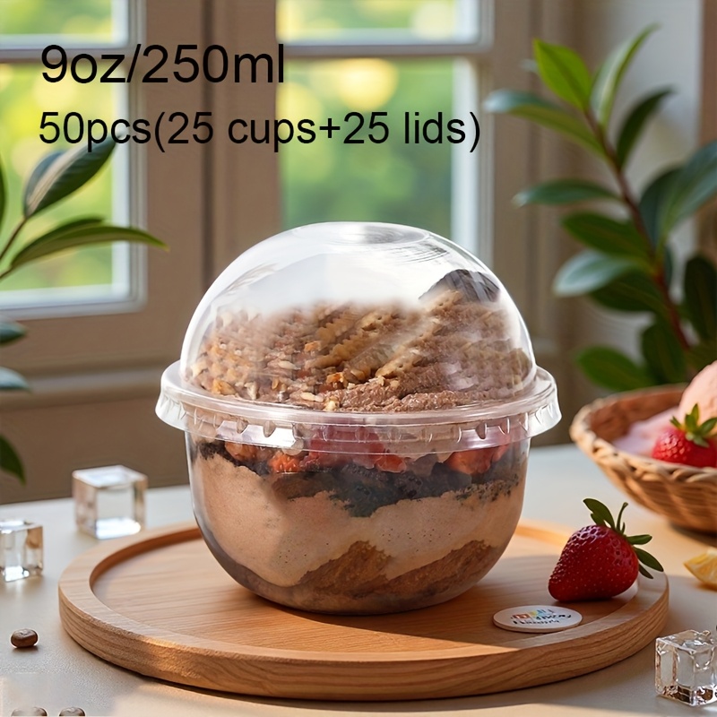 50pcs 16oz 12oz 9oz 250ml clear plastic cups dome lids - Temu