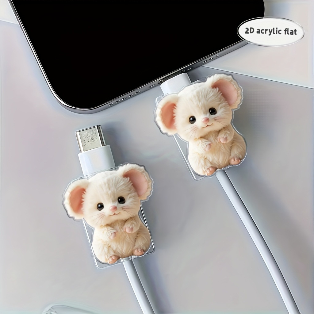 2pcs Cartoon Cute Plush Mouse Protective Cover, Anti-breakage, Type- Phone Protector, Beautiful And Durable, , Better Protection For Data Lines (no Charge).