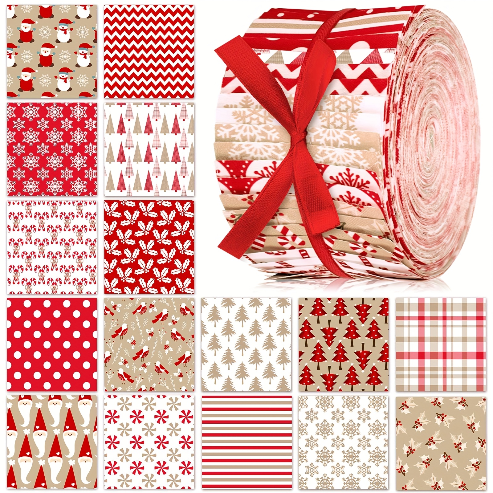 TEMU 40 Hot Chocolate Christmas Sewing Cloth Jelly Cloth Square Stitching Roll 2.56" Pre-cut Red And White Snowflake Cloth Strips, Suitable For