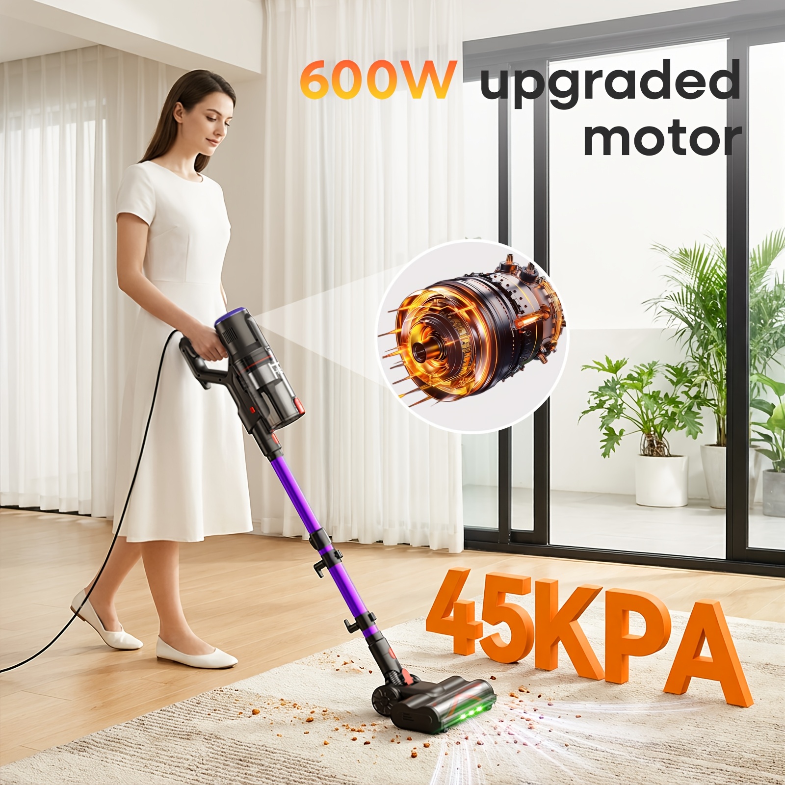 Image of 45000pa, Premium Corded Stick Vacuum, Powerful And Consistent Cleaning Performance, Quiet And Design For Carpet, Hard Floors, And Pet Hair