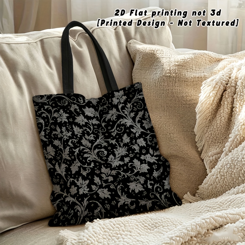 TEMU 2d Flat Printing Women's Shoulder Bag, Black And White Floral Pattern Women's Shoulder Bag, Multi-functional Tote Bag, Suitable For Daily Use,