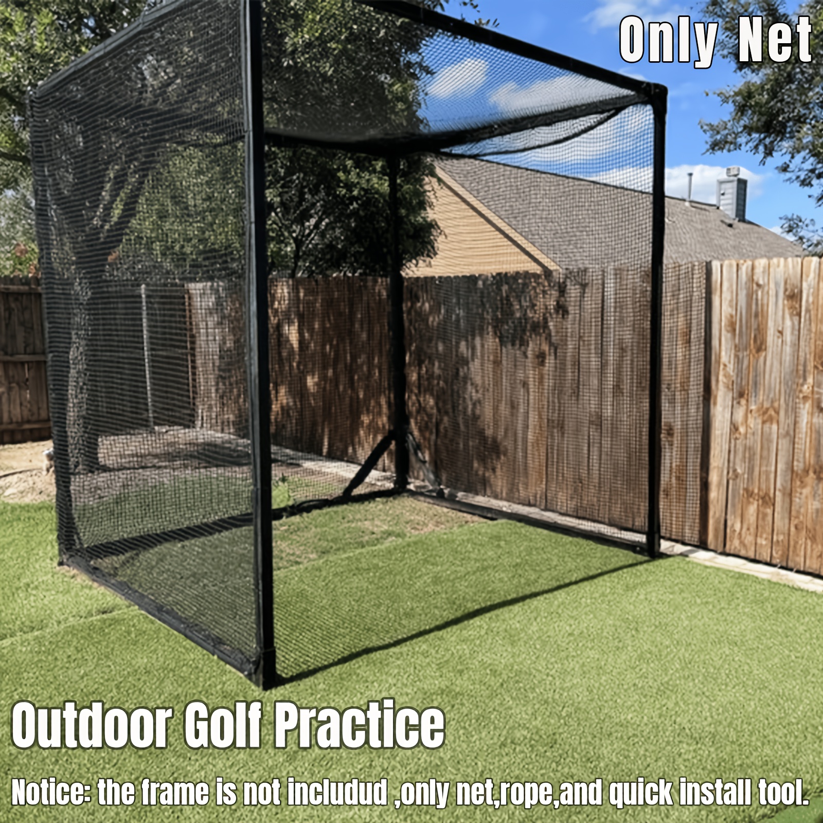 1pc heavy duty black golf practice net   x   x   including 20 strapping belts suitable for indoor and outdoor golf practice   outdoor garden decoration high quality sturdy and durable golf hitting practice net  