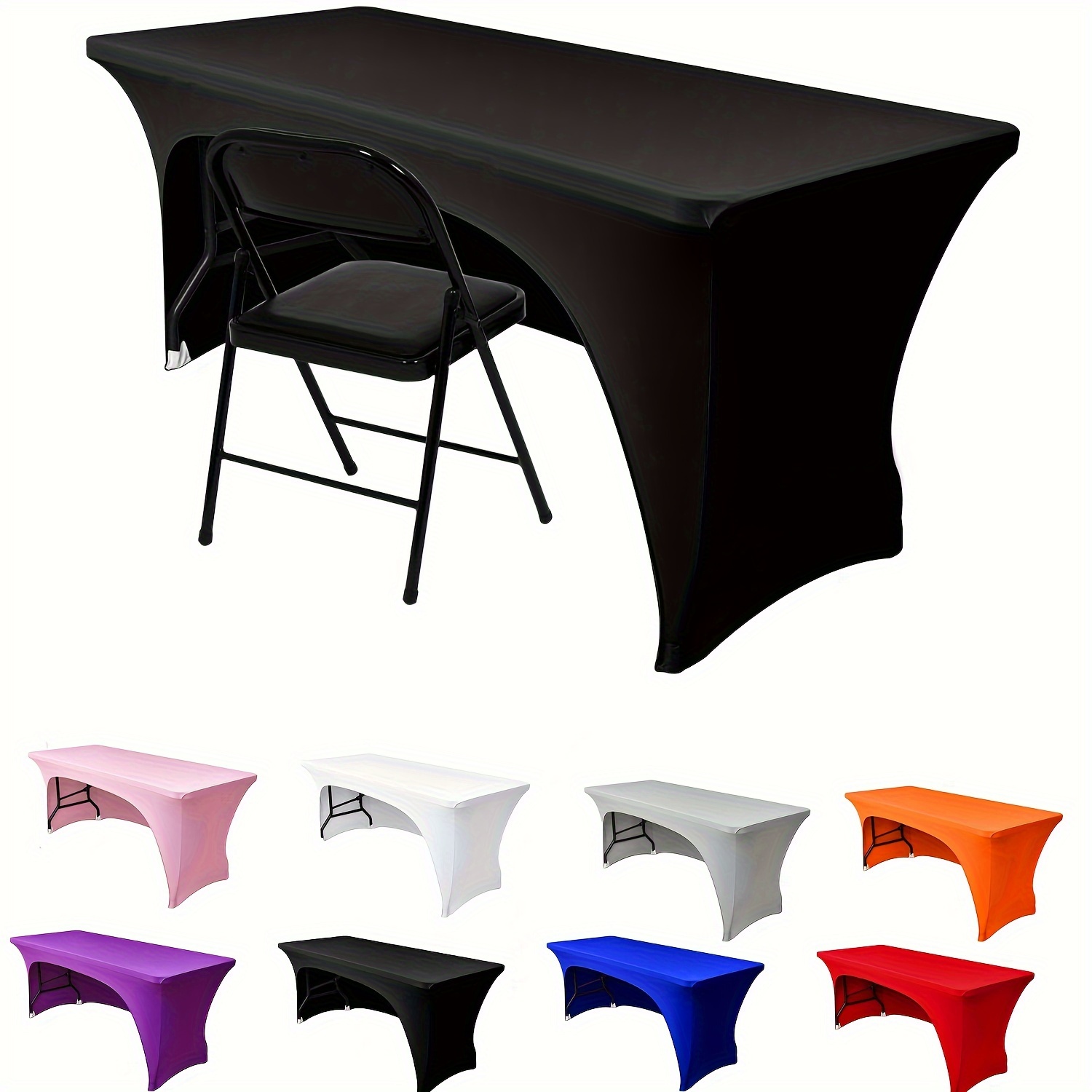 TEMU 1pc Rectangular Full-coverage Notched Tablecloth, Polyester Stretch Table Cover, Machine Washable Wrinkle-resistant Fitted Table Protector,