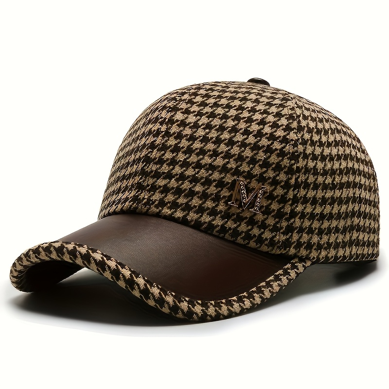 TEMU Casquette de baseball unisexe à visière rigide à carreaux pour et l'hiver, épaisse et chaude avec style, résistante au vent et au froid en