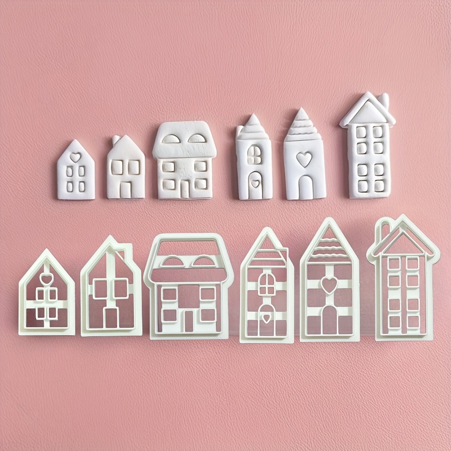 Image of 6pcs/set Household Mini House Cookie Cutter Set | Country Cookie Making Tool | Bohemian Style Cookie Mold - Party Cookie Making Supplies, Plastic, Holiday Theme, No Power Required
