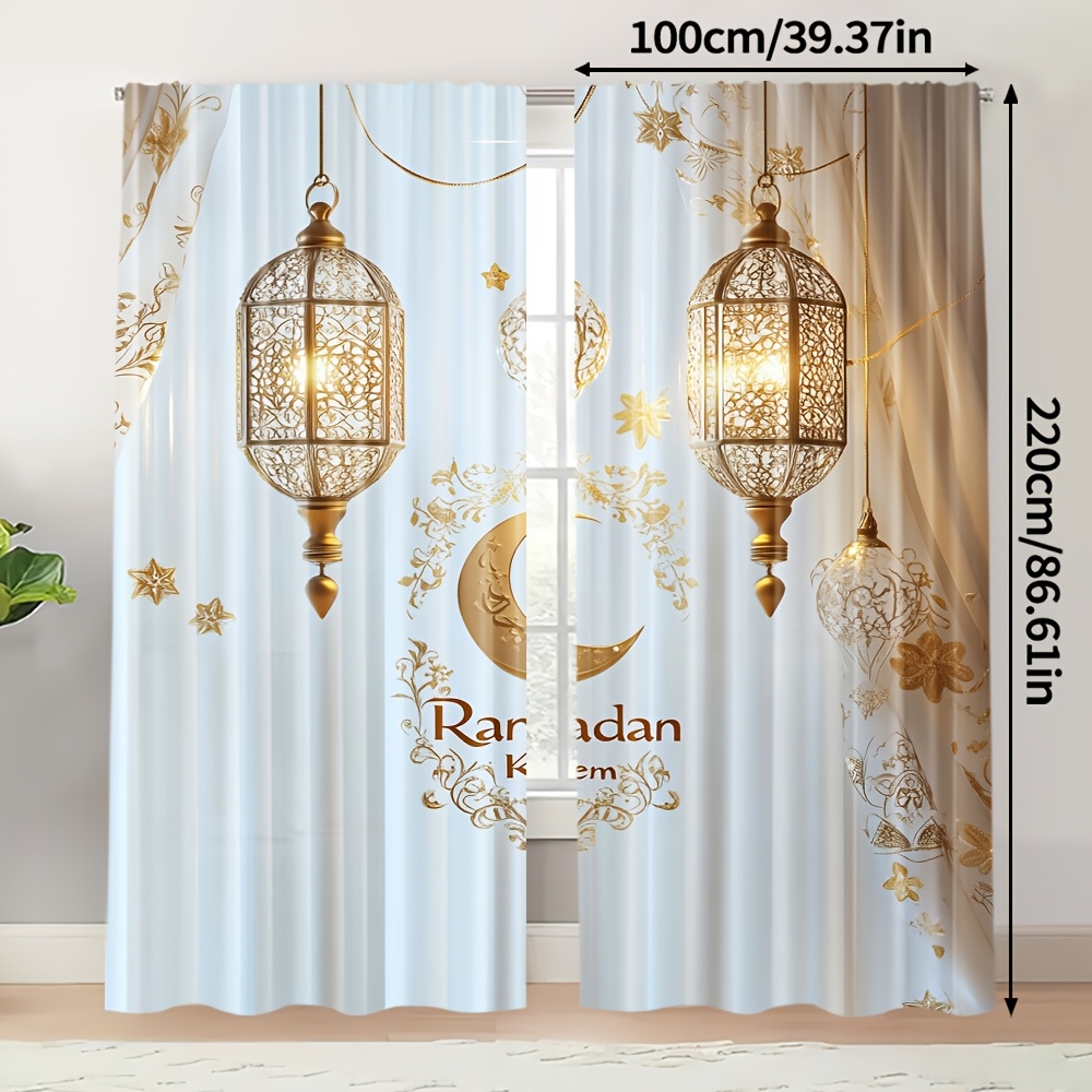 TEMU 2pcs, Curtain Curtain Fabric Ramadan Festival Carved Durable 100% Polyester Fabric Sheer Curtain Decorations For Room, Kitchen, Study, Bedroom,