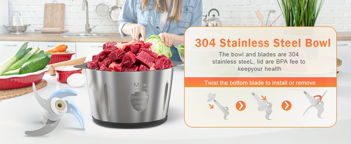 food processor 500w electric meat grinder food chopper with two 8 cup bowls   level blades 2 speed kitchen cutter for vegetable onion garlic meat nuts and baby food black Product details 7