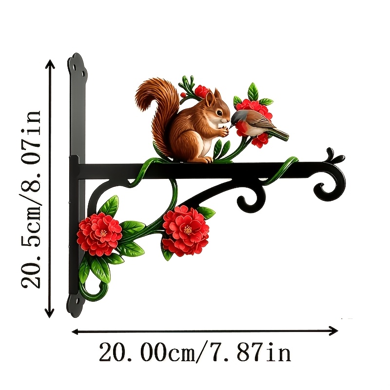TEMU 2d Flat 1pc New Squirrel Flower Bird Double-sided Pattern Iron Hanging Bracket, Thickened Rust-proof Sunscreen Garden Wall Hook, Multipurpose