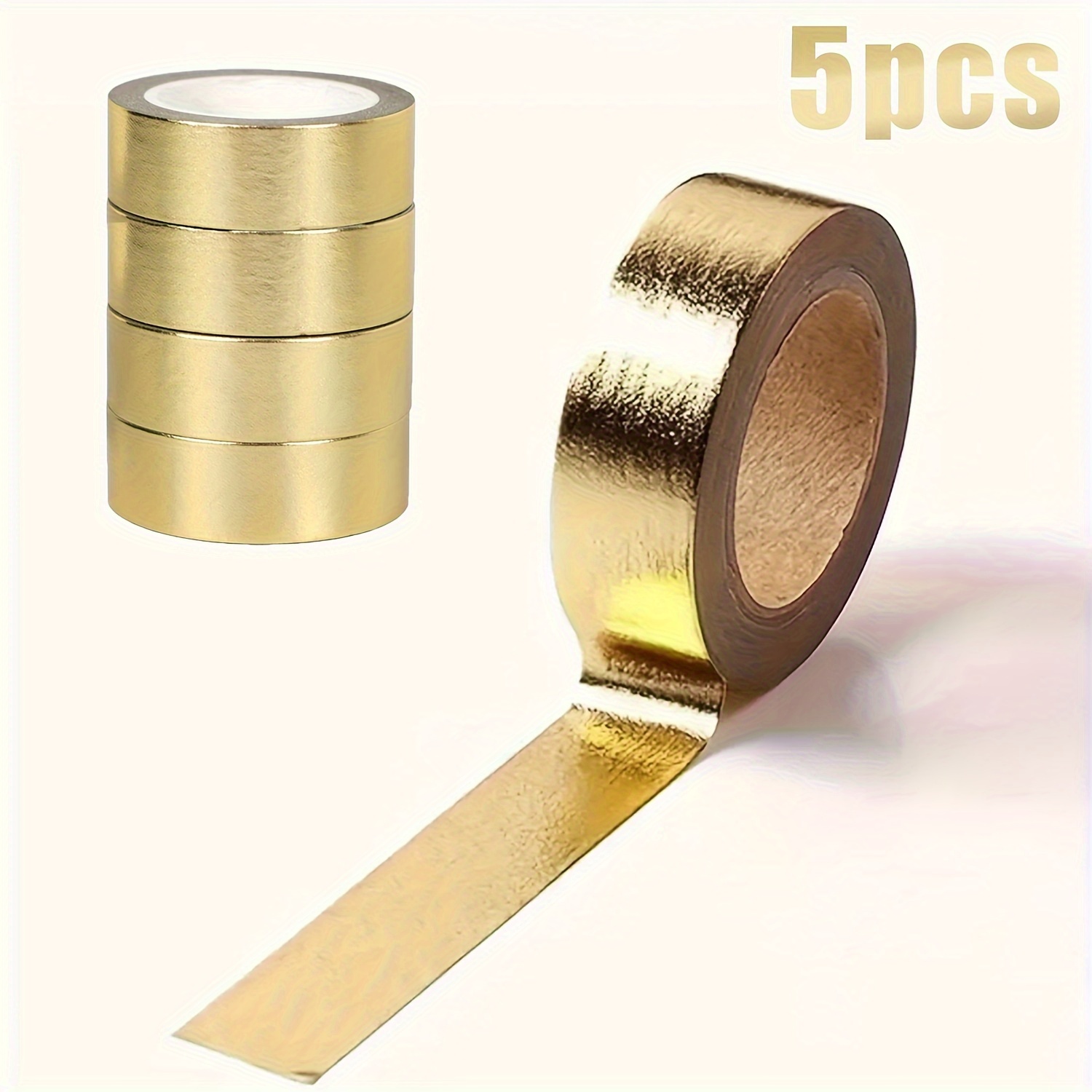 

5pcs Foil Paper Tape 0.59in X196.85 In(15mm*5m) Paper Tape, Masking Tape Craft Supplies Tape For Scrapbooking Dly Craft Decoration Foil Paper