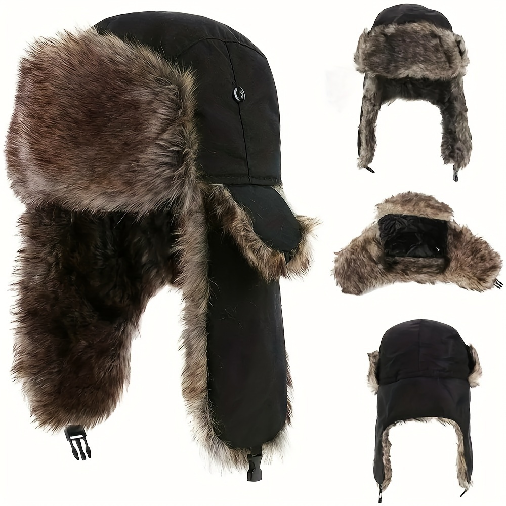 

Men's Winter Warm Hat With Ear Flaps, Aviator Hat, Ski , Adjustable Furry Earflap Headwear, Polyester Fiber