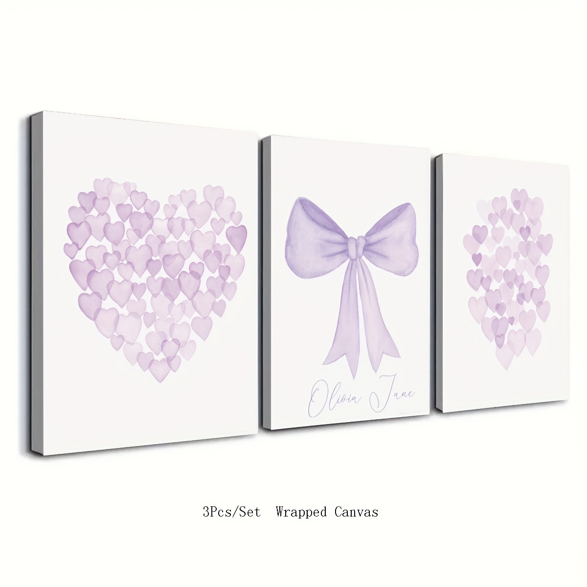 TEMU 2d Flat, [2d Flat] Unframed 3pcs/set Customized Canvas Posters, Light /lime Cream Lace/ Hearts/ Art Set. Pastel Light Blue/pastel Green/pastel