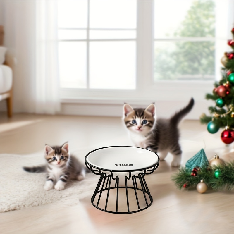 E-shop 2er-Set (1 Ständer + 1 Schüssel) Keramik-Hochständer für Katzenfutter, leicht zu reinigen, 1 erhöhte Keramik für Katzenfutter -